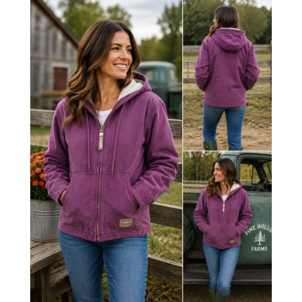 C.E. Schmidt Workwear Womens Purple Sherpa Lined Canvas Hooded Jacket Medium